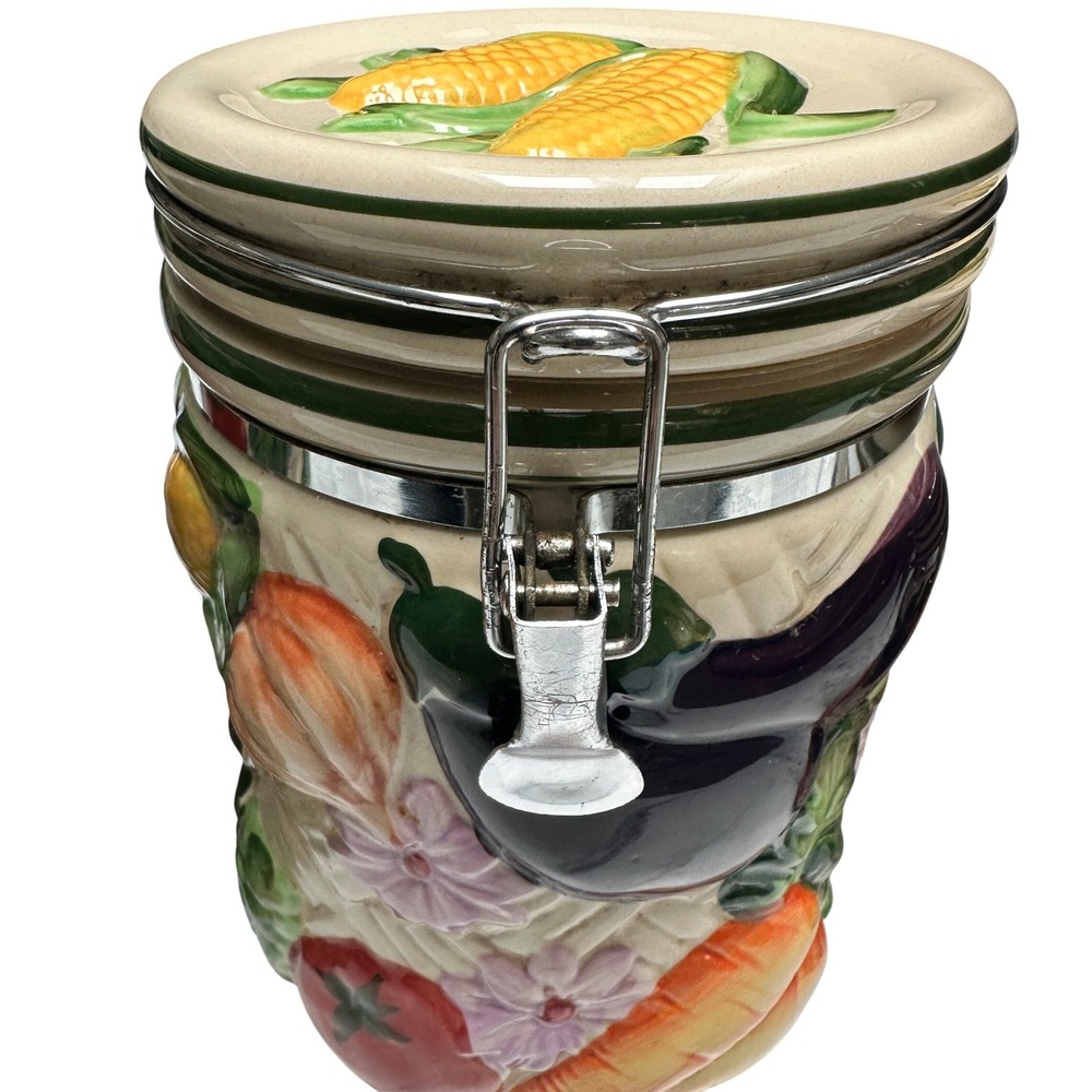 Vintage Gourmet Home Accents Ceramic Canister 3 pc Set Sculpted Fruit Colorful - Picture 6 of 16